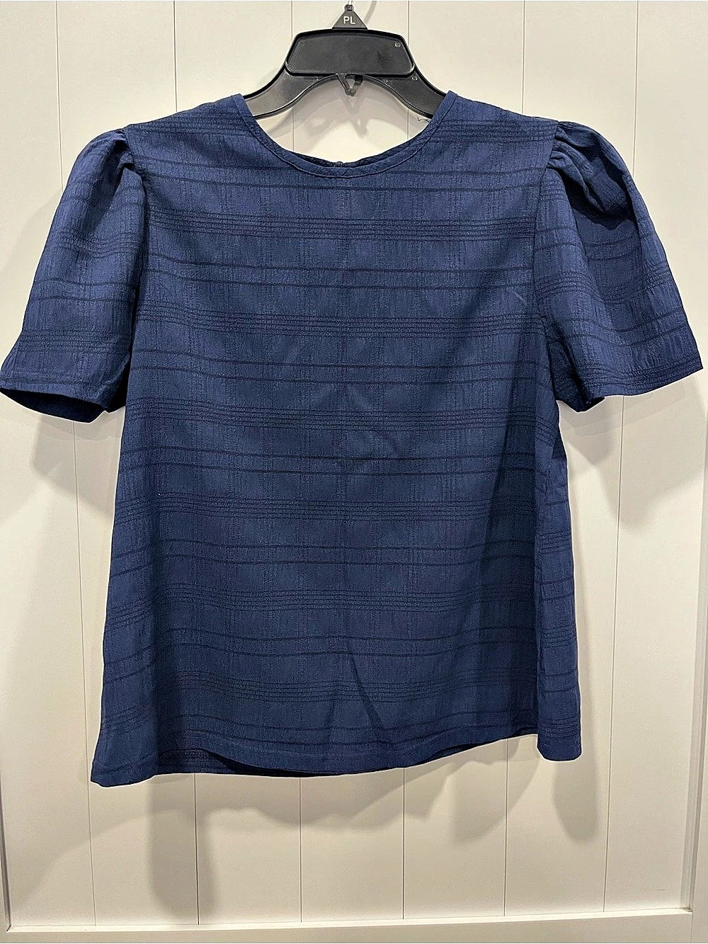SHEIN Textured Puff Sleeve Blouse in Blue Size XL